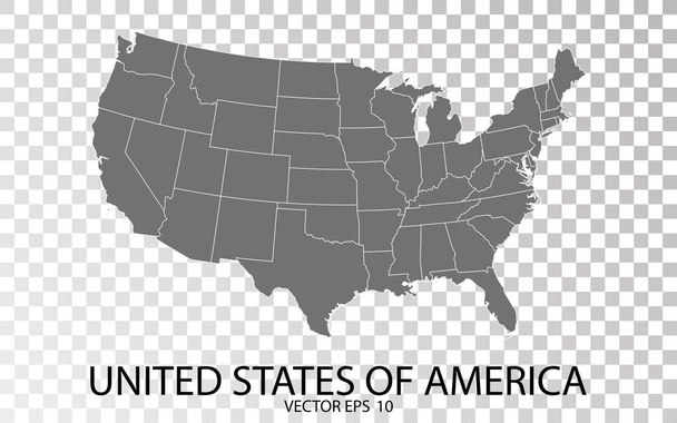 Transparent - High Detailed Grey Map of the United States of America Vector Eps 10. - Вектор, зображення
