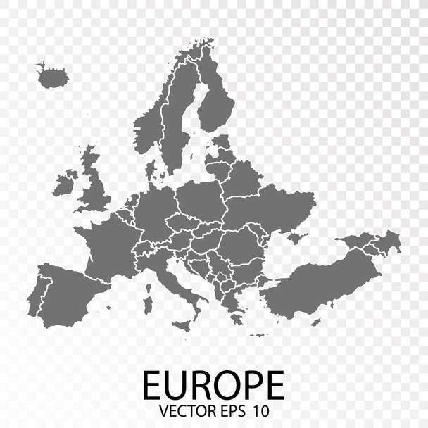 Διαφανής - Υψηλής ανάλυσης γκρι χάρτης της Ευρώπης. Διανυσματικές επαναλήψεις 10. - Διάνυσμα, εικόνα
