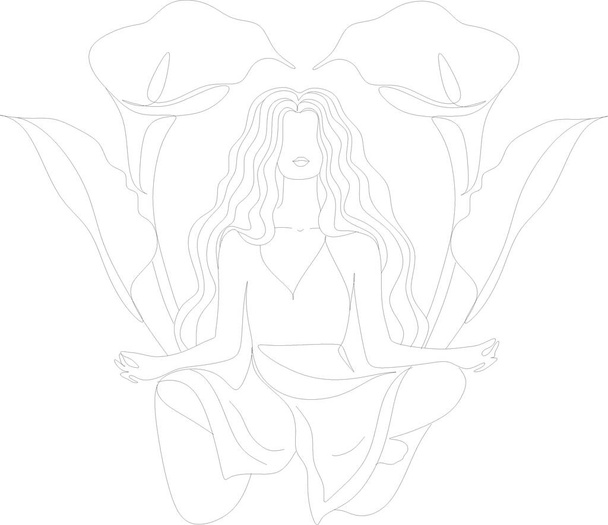 Beauty woman face with flowers one line drawing art. Abstract minimal portrait continuous line. Minimalist Orchids flowers in hair Vector illustration - Vector, Image