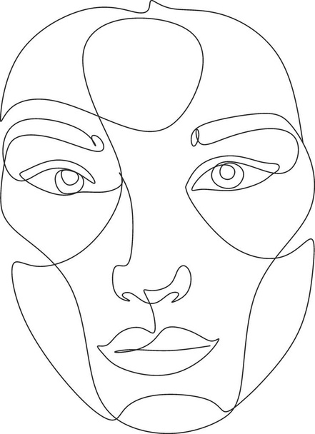 One line face, illustration. Minimalist Woman Art.Abstract face with butterfly by one line drawing. Portrait minimalistic style. Botanical print. Nature symbol of cosmetics. Modern continuous line art - Vektör, Görsel
