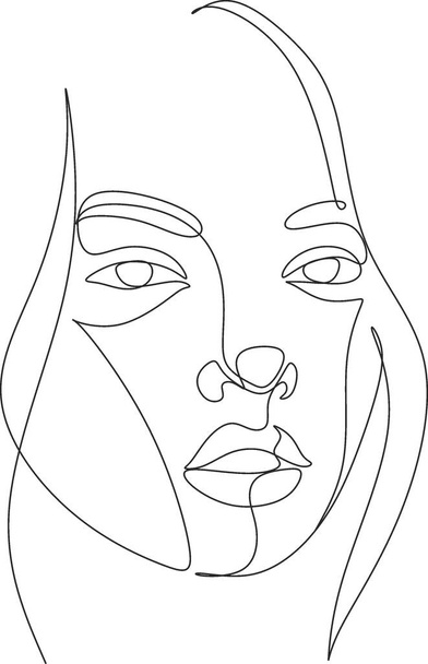 Лицо в одну линию, иллюстрация. Одна линия рисует лицо женщины с бабочкой. Портрет минималистского стиля. Ботанический отпечаток. Символ природы косметики. Современное непрерывное искусство - Вектор,изображение
