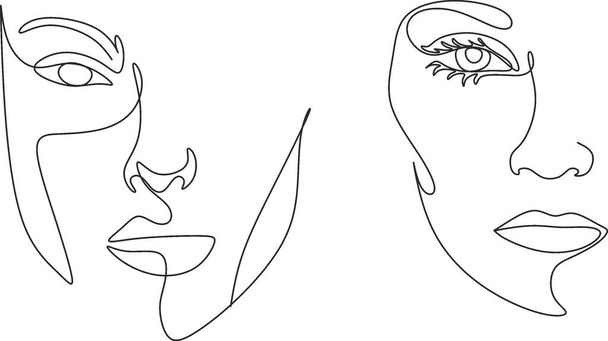 Surreale Gesichter Kontinuierliche Linie, Zeichnung von gesetzten Gesichtern und Frisur, Modekonzept, Frau Schönheit minimalistisch, Vektor Illustration ziemlich sexy. Zeitgenössisches Porträt - Vektor, Bild