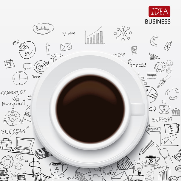 コーヒー カップとビジネス戦略 - ベクター画像