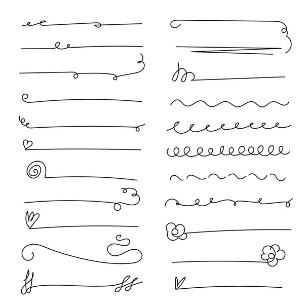 Set of handmade lines, brush lines, underlines. Hand-drawn collection of doodle style wavy shapes. Art geometric lines. Isolated on white. Vector illustration - Vektor, kép