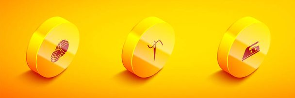 Set Isometric Yarn ball, Needle for sewing with thread and Electric iron icon. Vector. - Vector, Image