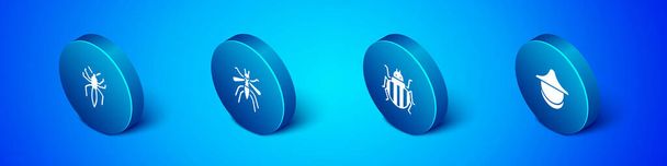 Set Isometric Spider, Colorado beetle, Beekeeper hat and Mosquito icon. Vector. - Vector, Image
