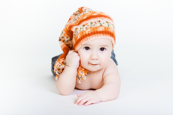 Little baby boy in a knitted hat posing - Photo, image