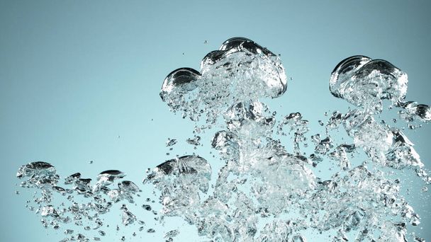 Waterbellen geïsoleerd op blauwe achtergrond. Abstracte textuur van borrelend water, studio shot. - Foto, afbeelding
