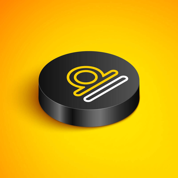 Isometric line Libra zodiac sign icon isolated on yellow background. Astrological horoscope collection. Black circle button. Vector - Vector, Image