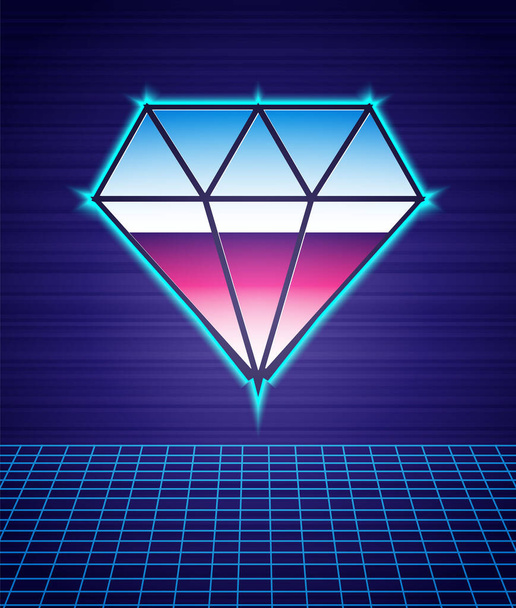 Retro stili Diamond simgesi, gelecekten izole edilmiş manzara. Mücevher sembolü. Mücevher taşı. 80 'lerin moda partisi. Vektör - Vektör, Görsel