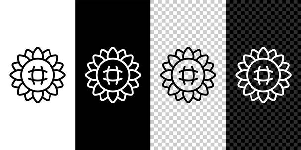 Set line Sunflower icon isolated on black and white, transparent background.  Vector - Vector, Image