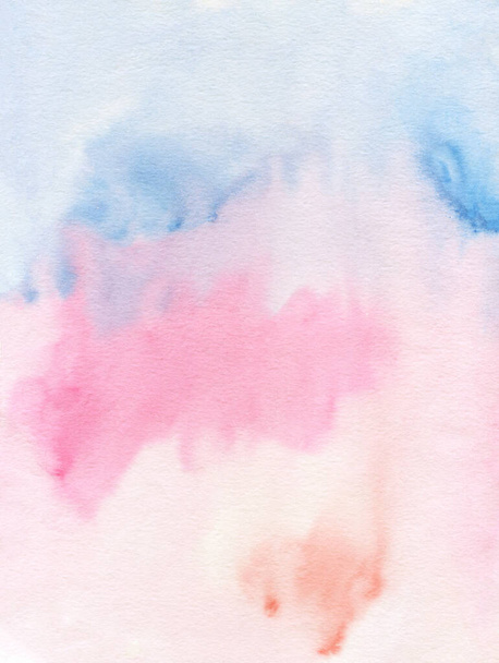 水彩抽象的な背景、手描きの質感、水彩ピンクと青の汚れ。繊細な背景のパステル. - 写真・画像
