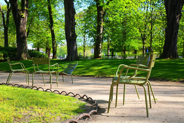 Chaises vertes relaxantes au Jardin du Luxembourg à Paris - Photo, image