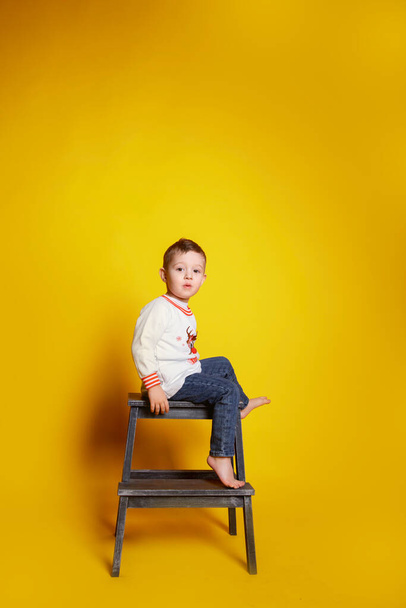little child in jeans and a white sweater - Photo, Image