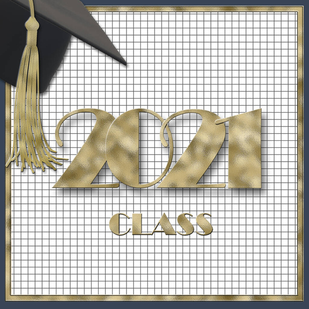 2021 class. Graduation Graduation 2021 cap. Class of 2021 year. Education concept, isolated. Place for text, party high school, college, graduate invitations, banner. 3D illustration - Photo, Image