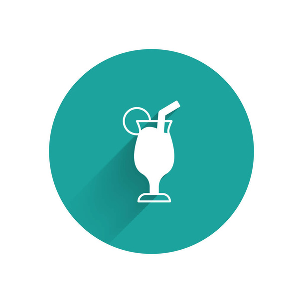 White Cocktail and alcohol drink icon isolated with long shadow. Green circle button. Vector. - Vector, Image