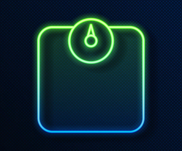Glowing neon line Bathroom scales icon isolated on blue background. Weight measure Equipment. Weight Scale fitness sport concept.  Vector. - Vector, Image