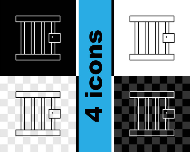 Zeile Gefängnisfenster-Symbol isoliert auf schwarz-weißem, transparentem Hintergrund setzen. Vektor. - Vektor, Bild