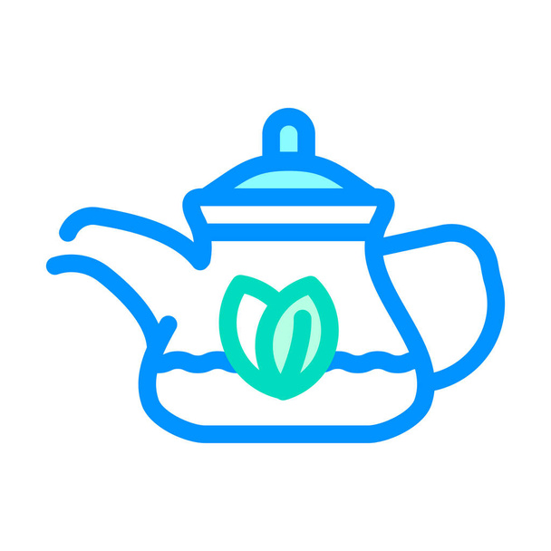 ティーポットカラーアイコンベクトルの緑茶。急須の中の緑茶。孤立したシンボルイラスト - ベクター画像