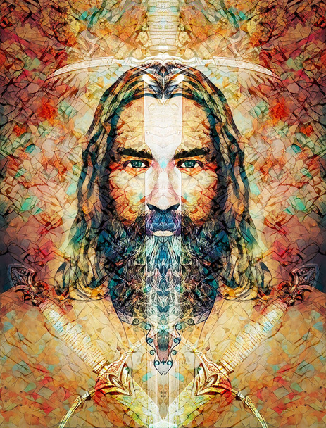 Искусство старого Иисуса, зрительный контакт. Духовная концепция. - Фото, изображение