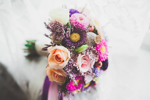 Wonderful luxury wedding bouquet of different flowers - Photo, Image