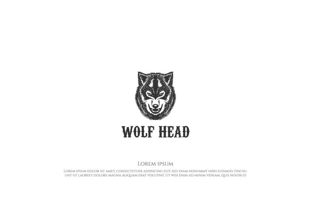 Retro ručně kreslený vlk hlava pro tetování logo Design vektor - Vektor, obrázek