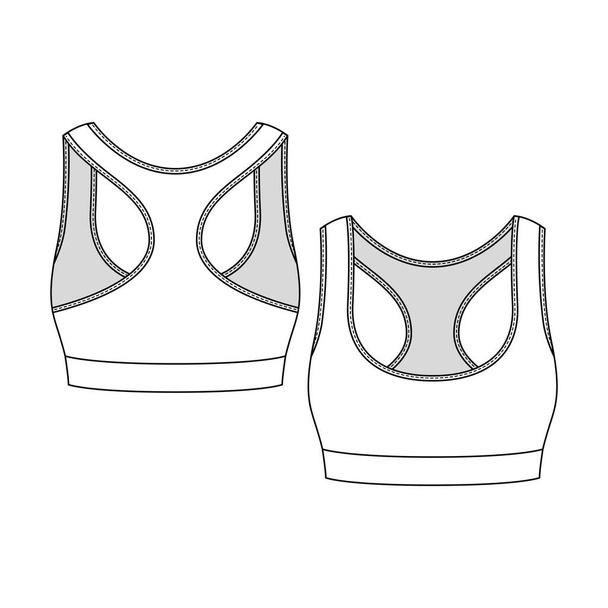 Women Sports Bra fashion flat sketch template. Girls Active wear Technical Fashion Illustration - Vector, Image
