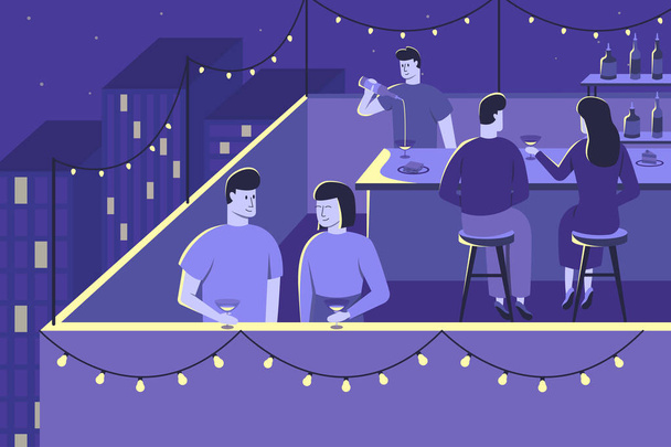 Colourful flat vector illustration of night party - Διάνυσμα, εικόνα
