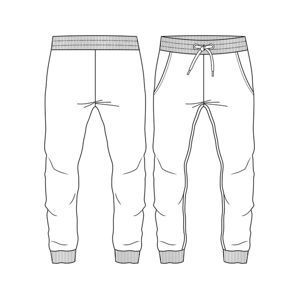 Kids Boys Sweat Pant Jogger Style fashion flat sketch template. Young Men Technical Fashion Illustration.  - Vector, Image