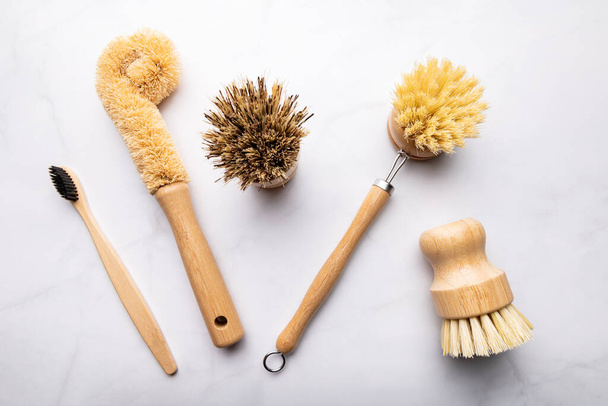 Bamboo Kitchen Scrub Brush Set of 4 - Photo, Image