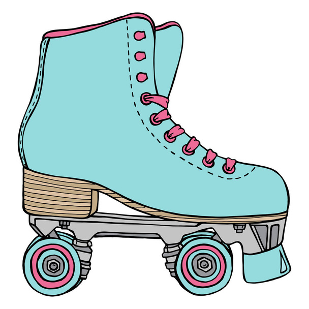 Retro Doodle estilo Rollerblade ilustração em formato vetorial. Desenho desenhado à mão vintage de patins - Vetor, Imagem