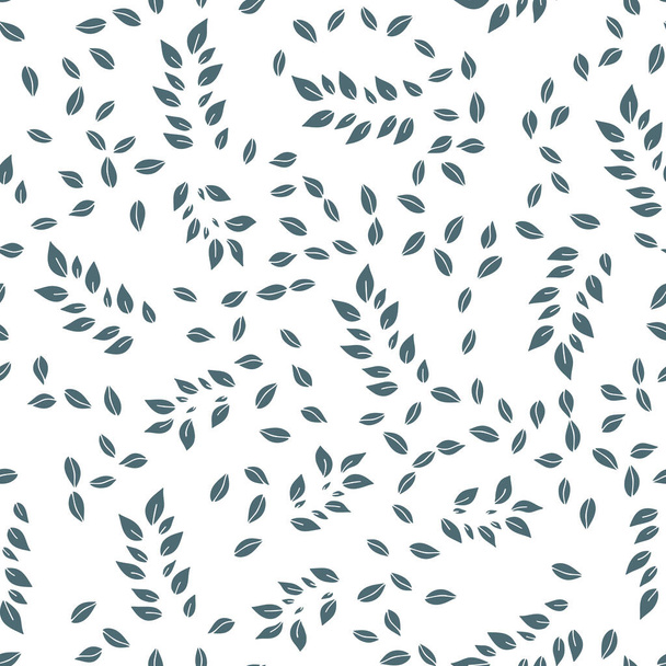 Vector seamless pattern with blue hand drawn branch and leaves on white background for print, wallpaper, scrapbooks, textile, cartoon illustration. - ベクター画像