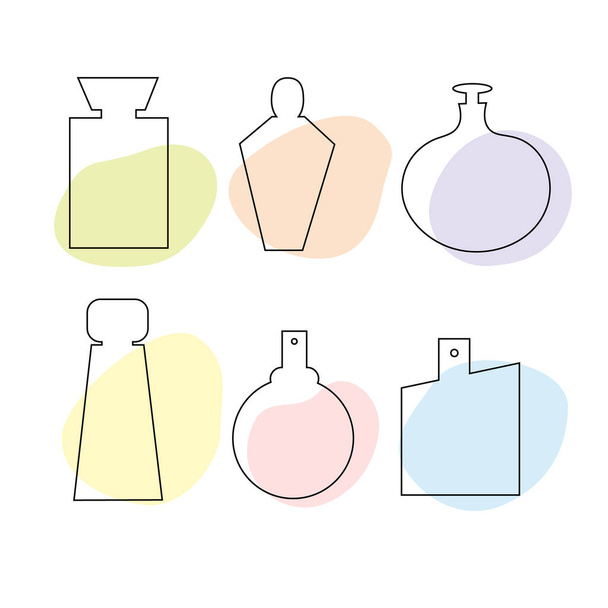 A set of delicate perfume bottles in the style of flat lines. Cosmetic product. Apply the fragrance to your skin. Vector illustration. - Vector, Image