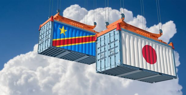 Freight containers with Democratic Republic of the Kongo and Japan national flags. 3D Rendering  - Fotografie, Obrázek