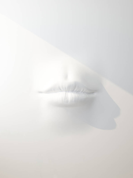 art lips in white wall front view. 3d rendering - Fotoğraf, Görsel