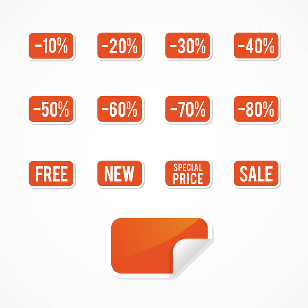 Orange sale sticker set. Bent corner. Vector illustration, flat design - Vecteur, image