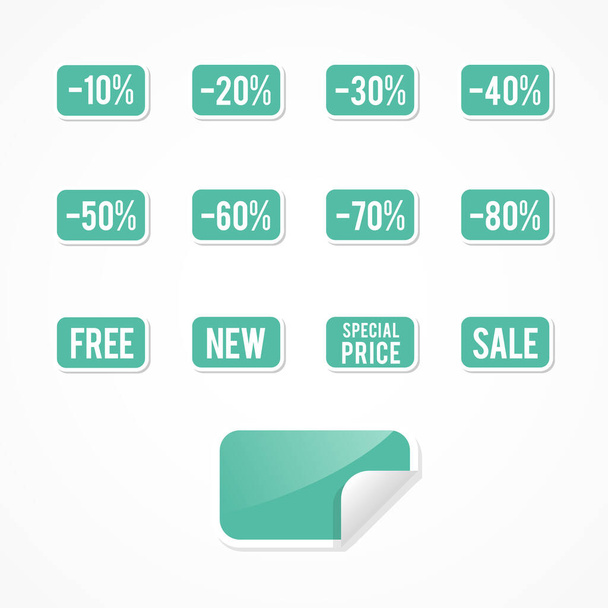 Turquoise sale sticker set. Bent corner. Vector illustration, flat design - Vecteur, image