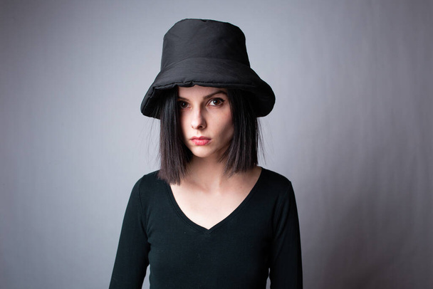 woman in black panama hat - Foto, Imagen
