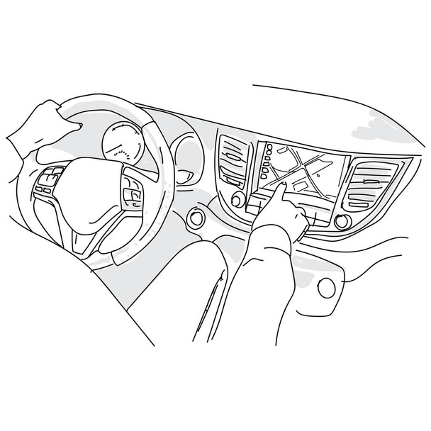 Simple line art, vector illustration of a driver inside a car, using the gprs tool - Vector, Imagen