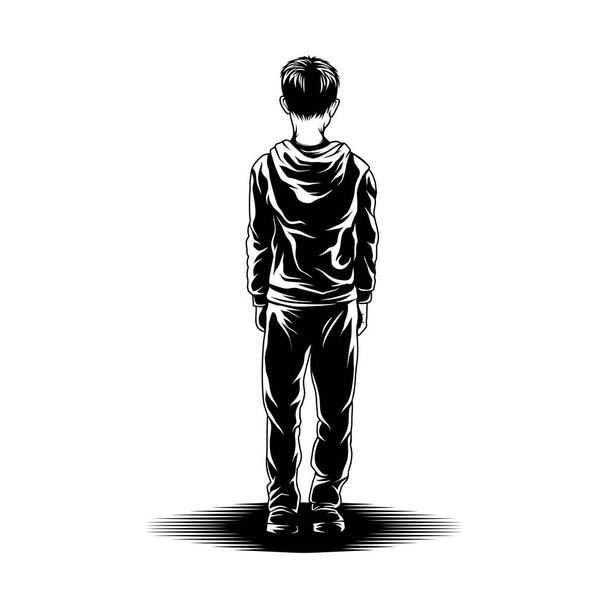 Kid stand view back illustration vector - Vector, Image