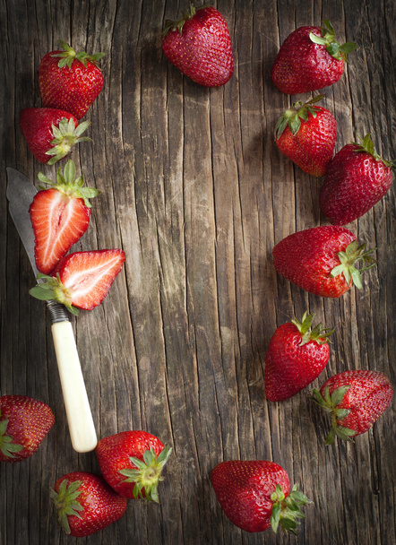 Strawberry on Wooden Background. Summer Organic Berry. - Foto, Bild