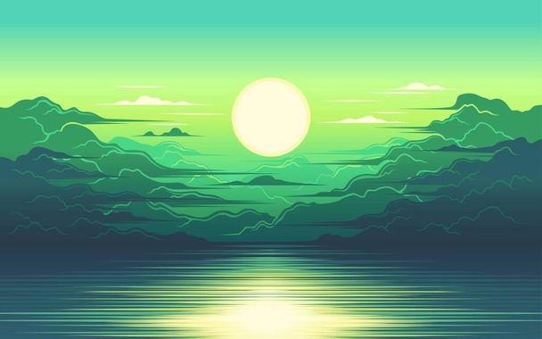 Východ slunce v moři ilustrační vektor - Vektor, obrázek