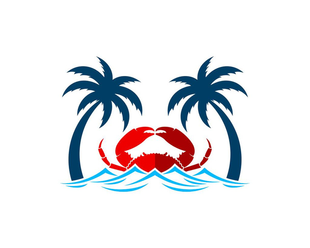 Palm strand met golf toverstok rode krab - Vector, afbeelding