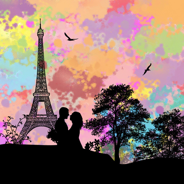 Verliebtes Paar auf Paris - Vektor, Bild