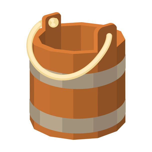 Wooden bucket vector icon.Cartoon vector icon isolated on white background wooden bucket. - Vector, Image