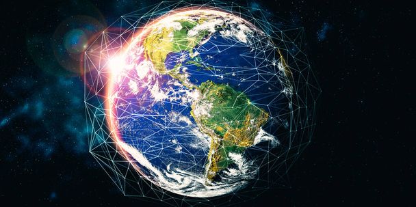 Connessione di rete globale che copre la terra con linee di percezione innovativa - Foto, immagini