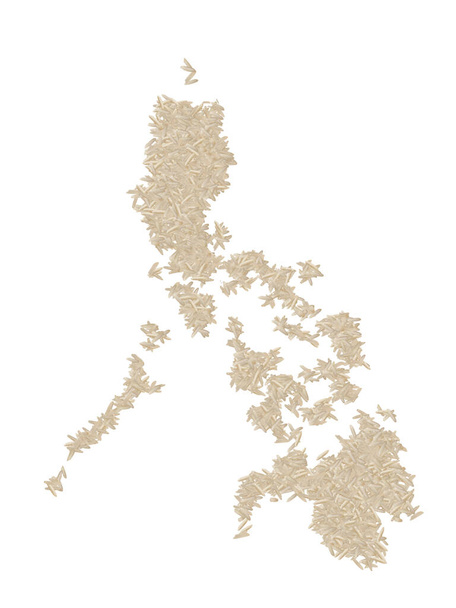 Χάρτης των Φιλιππίνων με λευκούς κόκκους ρυζιού σε λευκό απομονωμένο φόντο. Εξαγωγή, παραγωγή, προμήθεια, γεωργική ή υγειονομική έννοια. - Φωτογραφία, εικόνα