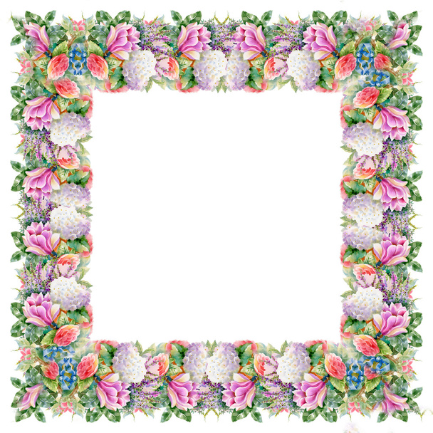 Watercolor flower frame - Φωτογραφία, εικόνα