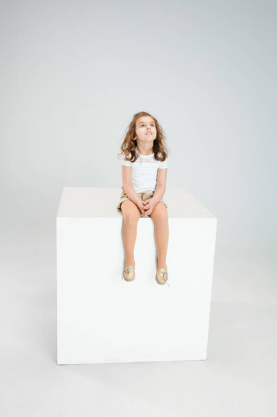 Pretty caucasian girl portrait isolated on white studio background with copyspace - Φωτογραφία, εικόνα