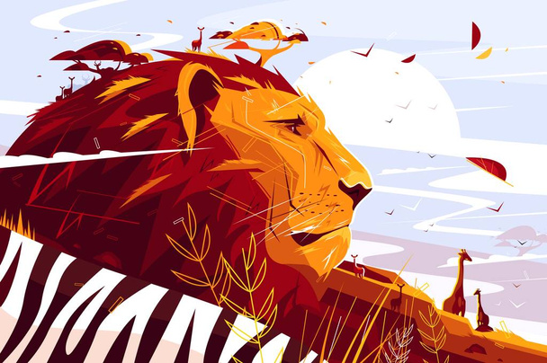 Majestatyczny lew na safari - Wektor, obraz